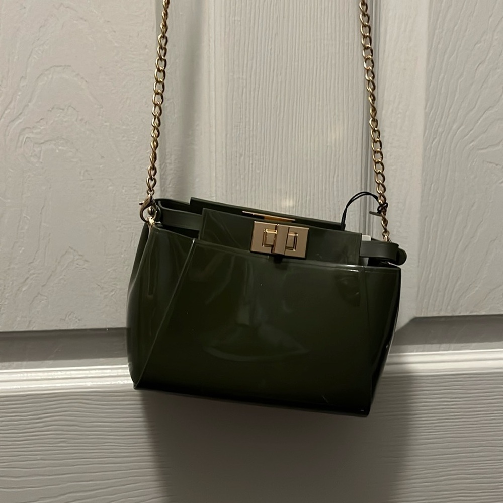 VEGAN BAG DARK GREEN GOLD ACCENT NWT